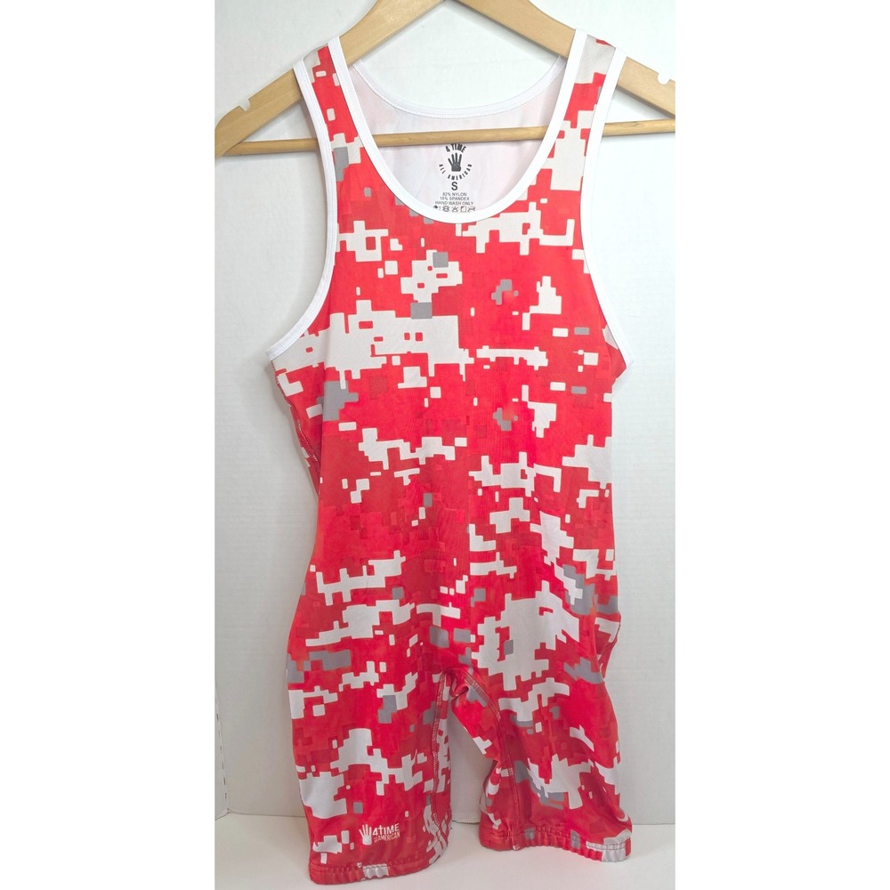 4 Time All American Wrestling Singlet Red Digital Camo USA Flag Mens Small
